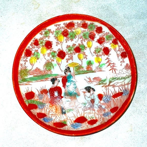 Antique Porcelain Hand Painted Cup & Saucer Early 1900’s Japanese Geisha Scene - Picture 3 of 10